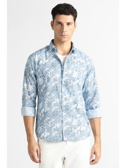Van Heusen - Men Light Blue Print Full Sleeves Party Shirt