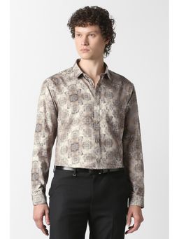 Van Heusen - Men Beige Print Full Sleeves Party Shirt