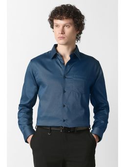 Van Heusen - Men Navy Self Design Full Sleeves Wedding Shirt