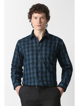 Van Heusen - Men Blue Check Full Sleeves Formal Shirt