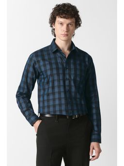 Van Heusen - Men Blue Check Full Sleeves Formal Shirt