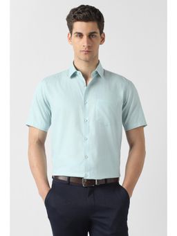 Van Heusen - Men Light Blue Textured Half Sleeves Wedding Shirt