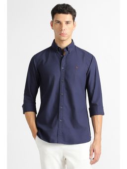 Van Heusen - Men Navy Solid Full Sleeves Casual Shirt