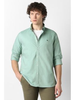 Van Heusen - Men Green Solid Full Sleeves Casual Shirt