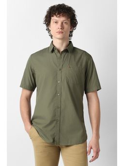 Van Heusen - Men Olive Solid Half Sleeves Casual Shirt