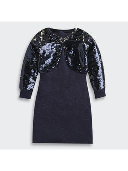 TINY GIRL - Girls Navy Blue Polyester Dress with jacket