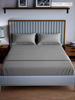 MULBERRY LIVING - Serenity Solid King Size 250TC Bedsheet with 2 Pillow Covers - Grey