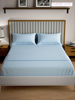 MULBERRY LIVING - Serenity Solid King Size 250TC Bedsheet with 2 Pillow Covers - Blue