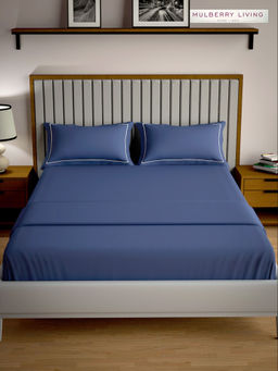MULBERRY LIVING - Serenity Solid King Size 250TC Bedsheet with 2 Pillow Covers - Navy Blue