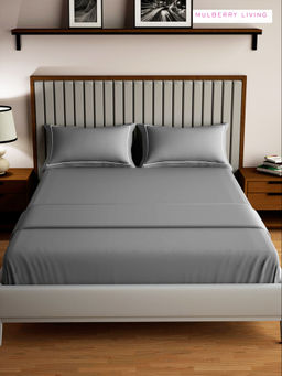 MULBERRY LIVING - Serenity Solid King Size 250TC Bedsheet with 2 Pillow Covers - Grey