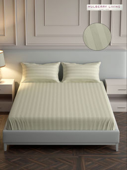 MULBERRY LIVING - Elysian Stripes King Size 300TC Bedsheet with 2 Pillow Covers - Beige