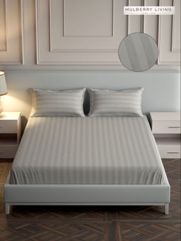 MULBERRY LIVING - Elysian Stripe Queen Size 300TC Bedsheet with 2 Pillow Covers - Light Grey