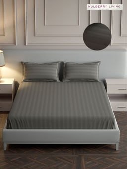 MULBERRY LIVING - Elysian Stripe Queen Size 300TC Bedsheet with 2 Pillow Covers - Grey