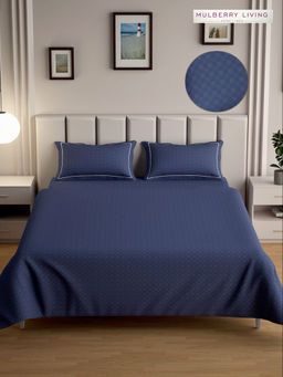MULBERRY LIVING - Urban Grid King Size 300TC Bedsheet with 2 Pillow Covers - Blue