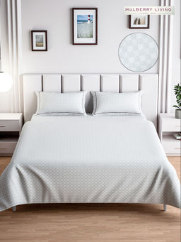 MULBERRY LIVING - Urban Grid Queen Size 300TC Bedsheet with 2 Pillow Covers - White