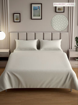 MULBERRY LIVING - Urban Grid Queen Size 300TC Bedsheet with 2 Pillow Covers - Ivory
