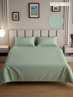 MULBERRY LIVING - Urban Grid Queen Size 300TC Bedsheet with 2 Pillow Covers - Green