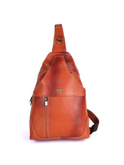 HiLEDER - Pure Leather 17" Sling Cross Body Travel Chest Bag For Men Women Orange