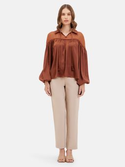 Kazo - Frida Sheer Yoke Tie-Up Top