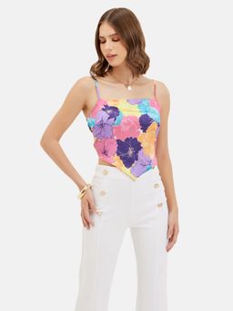 Kazo - Monica Printed Handkerchief Tie-Up Crop Top