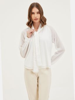 Kazo - Georgia Tie-Up Blouse With Lace