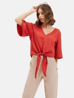Kazo - Ivy Bell Sleeves Tie-Up Top