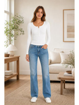 Cider - Solid Rib V-Neck Long Sleeve Tee
