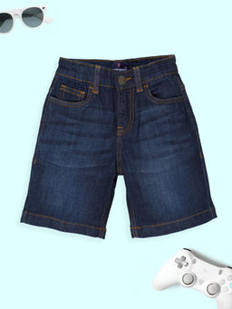 KiddoPanti - Boys Denim Solid Rollup Shorts-Blue