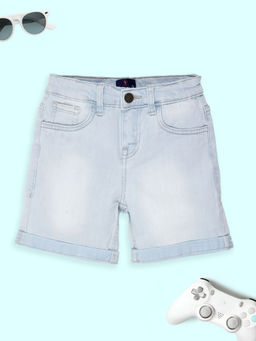 KiddoPanti - Boys Denim Solid Rollup Shorts-Blue