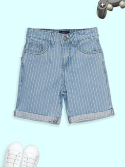 KiddoPanti - Boys Striped Denim Rollup Shorts-Blue
