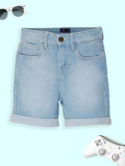 KiddoPanti - Boys Denim Solid Rollup Shorts-Blue