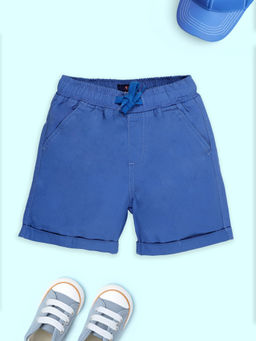 KiddoPanti - Boys Cotton Solid Roll Up Shorts-Blue