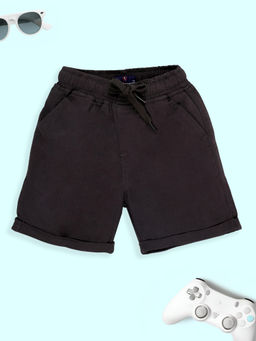 KiddoPanti - Boys Cotton Solid Roll Up Shorts-Brown