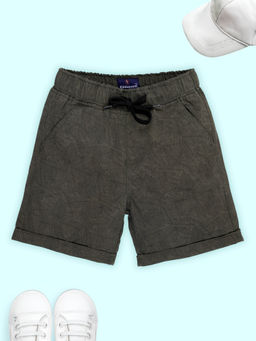 KiddoPanti - Boys Cotton Printed Roll Up Shorts-Green