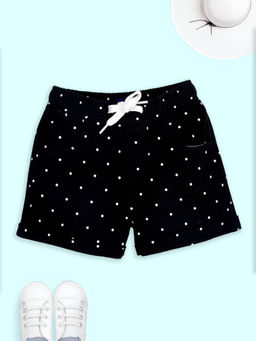 KiddoPanti - Girls Cotton Polka Dot Printed Roll Up Hot Shorts-Black