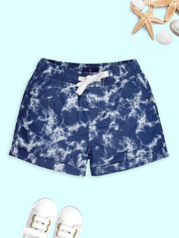 KiddoPanti - Girls Cotton Tie and Dye Rollup Hot Shorts-Blue
