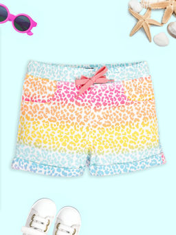 KiddoPanti - Girls Cotton Animal Printed Roll Up Hot Shorts-Multi-Color
