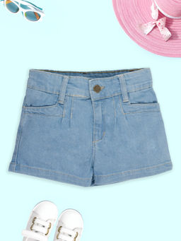 KiddoPanti - Girls Solid Denim Hot Shorts-Blue