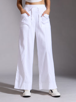 Twenty Dresses by Nykaa Fashion - White High Waist Patch Pocket Straight Fit Trousers