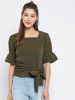 WineRed - Women Olive Green Solid Top