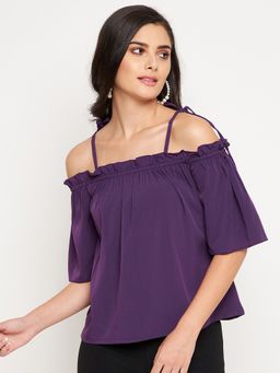 WineRed - Women Purple Solid Off-Shoulder Top