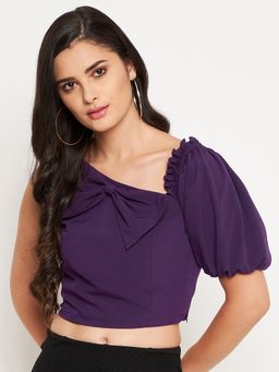 WineRed - Women Purple One-Shoulder Crop Top