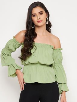 WineRed - Women Light Green Off-Shoulder Top