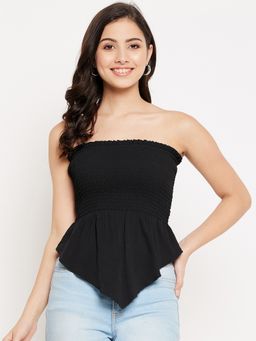 WineRed - Women Shirred Frill Smocking Top