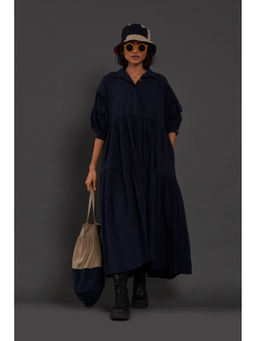 Mati - Navy Blue Tiered Shirt Dress