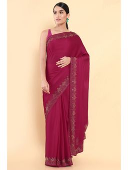 Soch - Women Magenta Georgette Embellished & Sequined Saree with Unstitched Blouse
