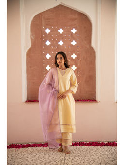 Seher Jaipur - Yellow Zeenat Kurta & Pant with Dupatta (Set of 3)
