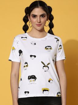 JUNEBERRY - White Cartoon Printed T-Shirt