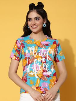 JUNEBERRY - Blue Floral Printed T-Shirt