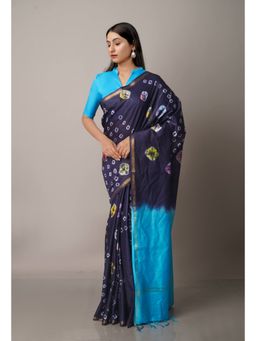 Unnati Silks - Navy Blue Shibori Sico Saree with Unstitched Blouse